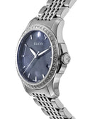  Shop Authentic Gucci G Timeless Diamonds Mother of Pearl Black Dial Silver Mesh Bracelet Watch For Women - YA126507 - Luxxuri