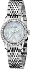  Shop Authentic Gucci G Timeless Diamonds Mother of Pearl Dial Silver Mesh Bracelet Watch For Women - YA126508 - Luxxuri