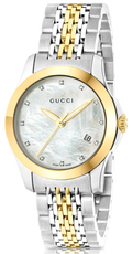  Shop Authentic Gucci G Timeless Diamonds Mother of Pearl Dial Two Tone Mesh Bracelet Watch for Women - YA126513 - Luxxuri