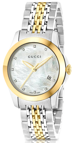  Shop Authentic Gucci G Timeless Diamonds Mother of Pearl Dial Two Tone Mesh Bracelet Watch for Women - YA126513 - Luxxuri