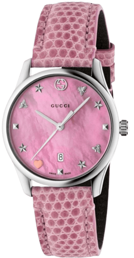  Shop Authentic Gucci G-Timeless Pink Mother of Pearl Dial Pink Leather Strap Watch For Women - YA126586 - Luxxuri