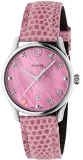  Shop Authentic Gucci G-Timeless Pink Mother of Pearl Dial Pink Leather Strap Watch For Women - YA126586 - Luxxuri