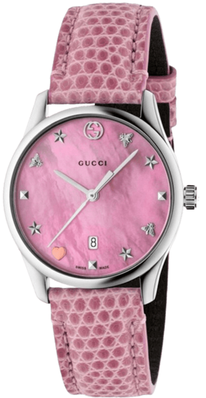  Shop Authentic Gucci G-Timeless Pink Mother of Pearl Dial Pink Leather Strap Watch For Women - YA126586 - Luxxuri