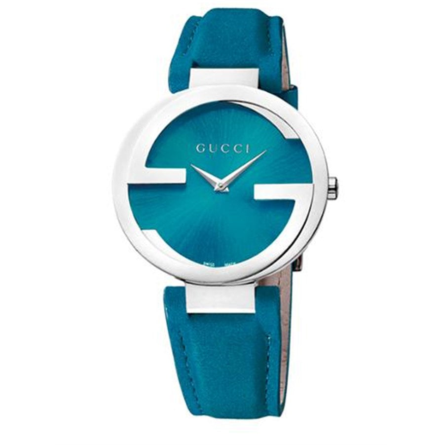  Shop Authentic Gucci Interlocking Quartz Blue Dial Blue Leather Strap Watch For Women - YA133315 - Luxxuri