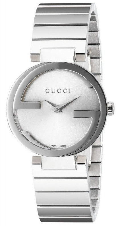  Shop Authentic Gucci G Interlocking Silver Dial Silver Steel Strap Watch For Women - YA133503 - Luxxuri