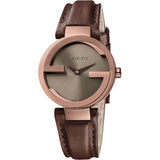  Shop Authentic Gucci G Interlocking Brown Dial Brown Leather Strap Watch For Women - YA133504 - Luxxuri