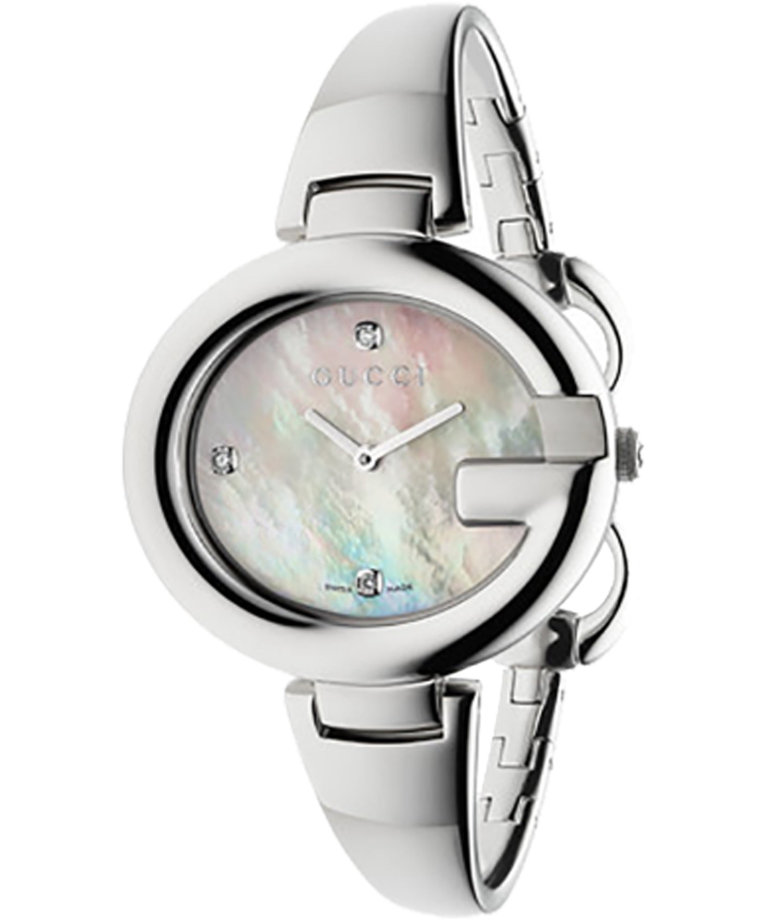  Shop Authentic Gucci Guccissima Diamonds Mother of Pearl Dial Silver Steel Strap Watch For Women - YA134303 - Luxxuri