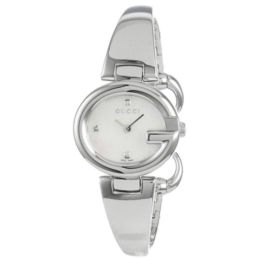  Shop Authentic Gucci Guccissima Diamonds Mother of Pearl Dial Silver Steel Strap Watch For Women - YA134504 - Luxxuri