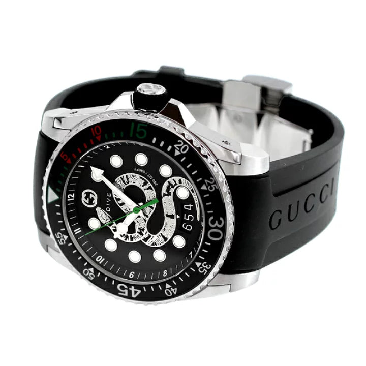  Shop Authentic Gucci Dive Quartz Kingsnake Black Dial Black Rubber Strap Watch For Men - YA136217 - Luxxuri
