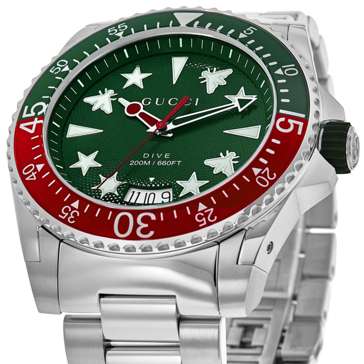  Shop Authentic Gucci Dive Quartz Green Dial Silver Steel Strap Watch For Men - YA136222 - Luxxuri