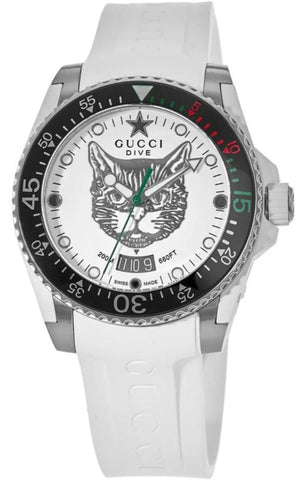  Shop Authentic Gucci Dive Tiger White Dial White Rubber Strap Watch For Men - YA136329 - Luxxuri