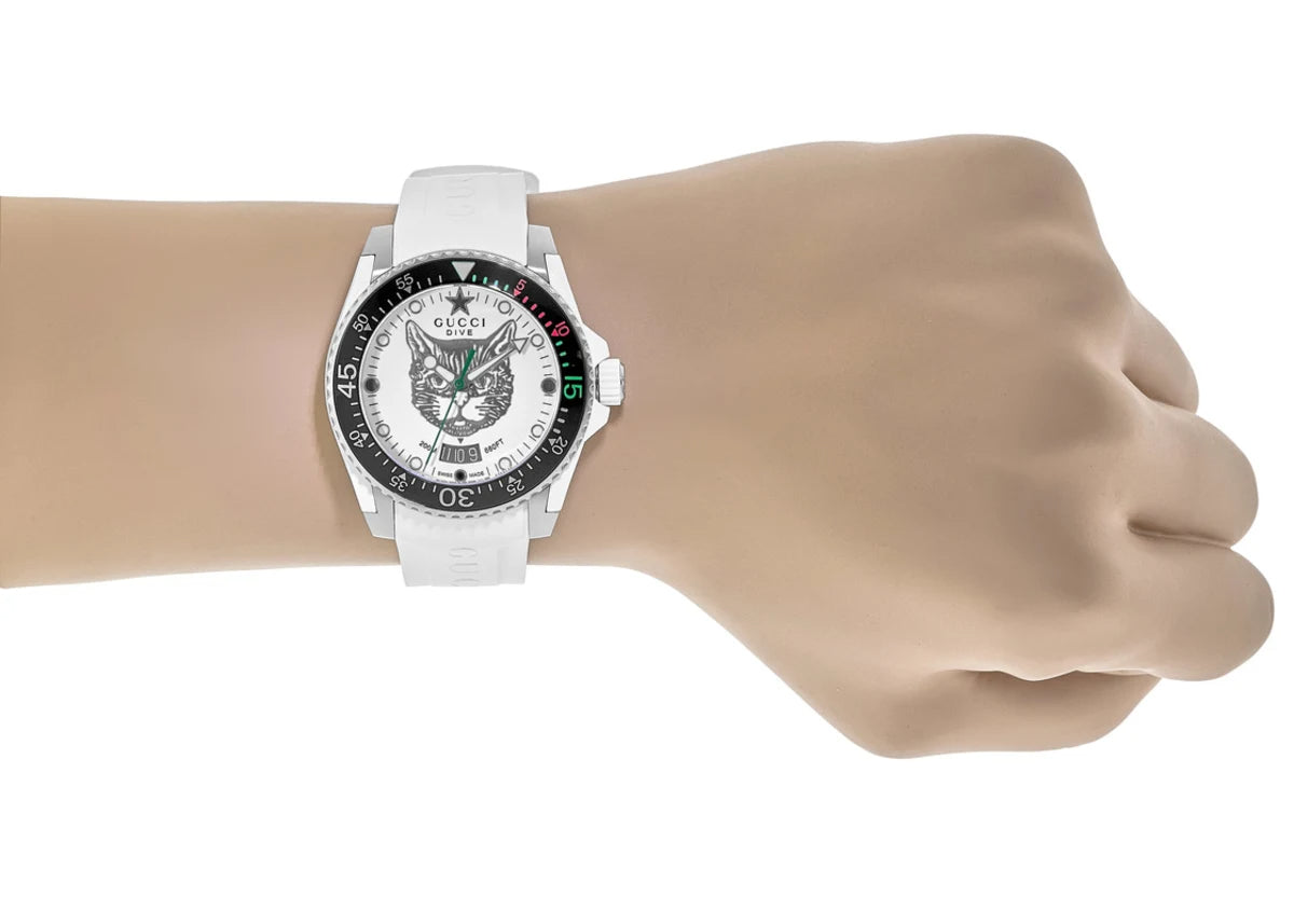  Shop Authentic Gucci Dive Tiger White Dial White Rubber Strap Watch For Men - YA136329 - Luxxuri