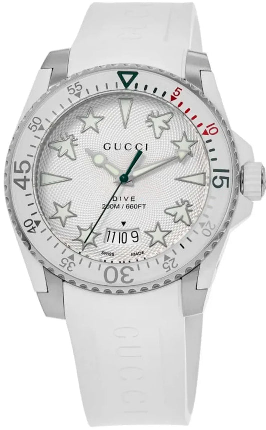  Shop Authentic Gucci Dive Quartz White Dial White Rubber Strap Watch For Men - YA136337 - Luxxuri