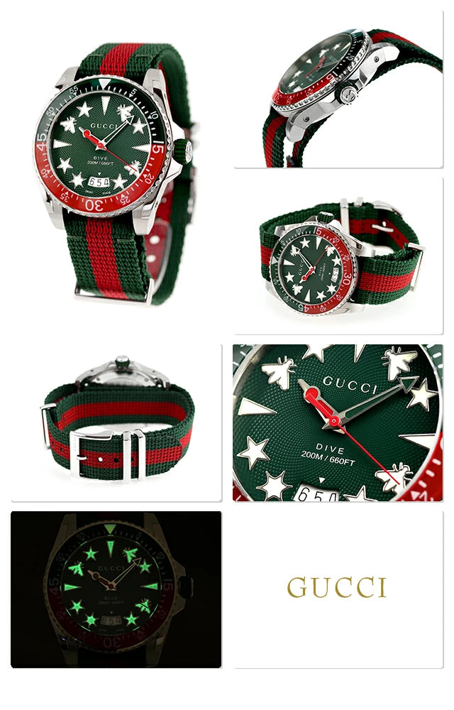  Shop Authentic Gucci Dive Quartz Green Dial Two Tone NATO Strap Watch For Men - YA136339 - Luxxuri