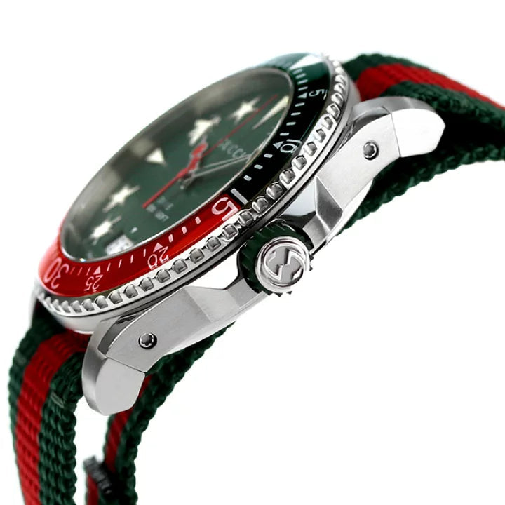  Shop Authentic Gucci Dive Quartz Green Dial Two Tone NATO Strap Watch For Men - YA136339 - Luxxuri