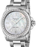  Shop Authentic Gucci Dive Diamonds Mother of Pearl Dial Silver Steel Strap Watch For Women - YA136406 - Luxxuri