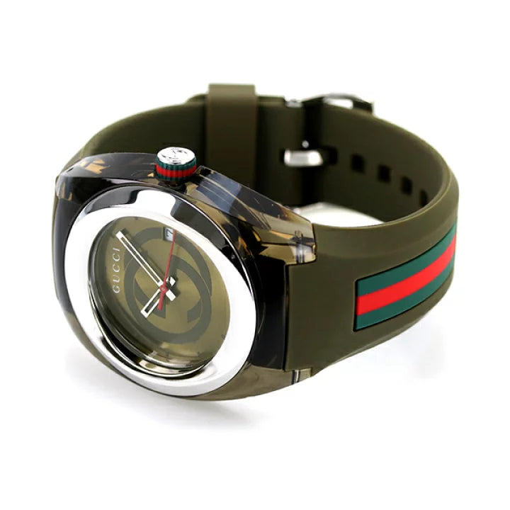  Shop Authentic Gucci Sync XXL Quartz Brown Dial Brown Leather Strap Watch For Men - YA137106 - Luxxuri
