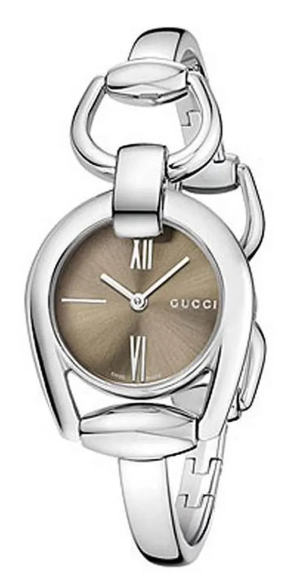  Shop Authentic Gucci Horsebit Collection Quartz Brown Dial Silver Steel Strap Watch For Women - YA139501 - Luxxuri
