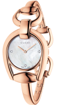  Shop Authentic Gucci Horsebit Collection Diamonds Mother of Pearl Dial Rose Gold Steel Strap Watch For Women - YA139508 - Luxxuri