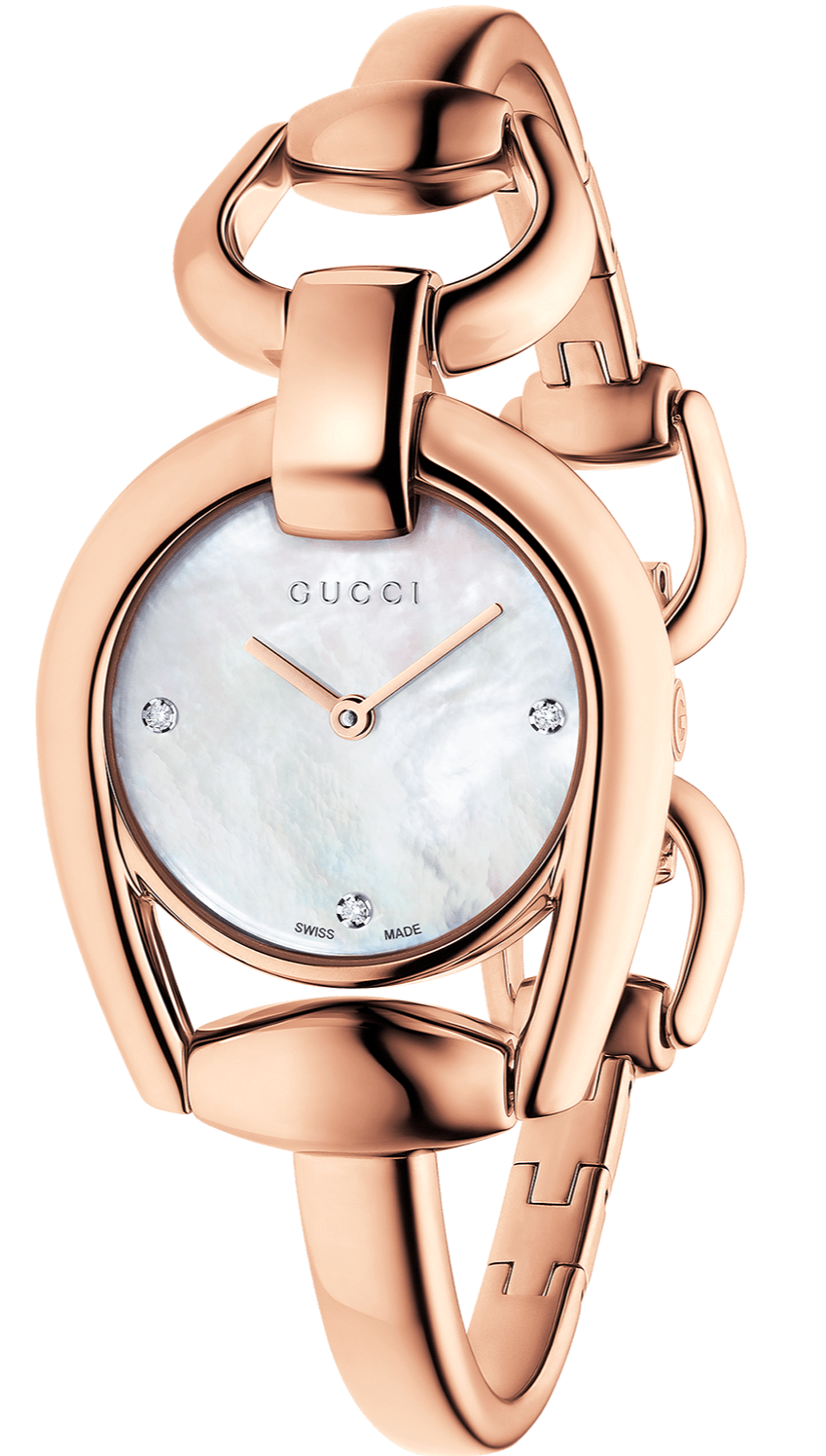  Shop Authentic Gucci Horsebit Collection Diamonds Mother of Pearl Dial Rose Gold Steel Strap Watch For Women - YA139508 - Luxxuri
