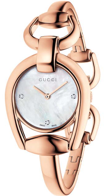 Shop Authentic Gucci Horsebit Collection Diamonds Mother of Pearl Dial Rose Gold Steel Strap Watch For Women - YA139508 - Luxxuri