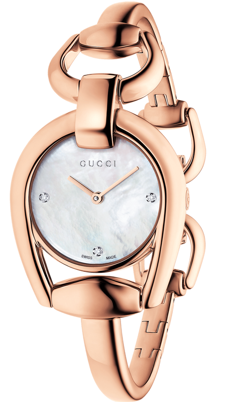  Shop Authentic Gucci Horsebit Collection Diamonds Mother of Pearl Dial Rose Gold Steel Strap Watch For Women - YA139508 - Luxxuri