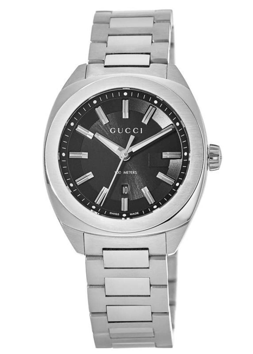  Shop Authentic Gucci GG2570 Quartz Black Dial Silver Steel Strap Watch For Men - YA142401 - Luxxuri