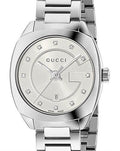  Shop Authentic Gucci G Frame Quartz Diamonds Silver Dial Silver Steel Strap Watch For Women - YA142504 - Luxxuri