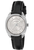  Shop Authentic Gucci GG2570 Diamonds Silver Dial Black Leather Strap Watch For Women - YA142507 - Luxxuri
