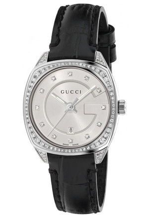  Shop Authentic Gucci GG2570 Diamonds Silver Dial Black Leather Strap Watch For Women - YA142507 - Luxxuri