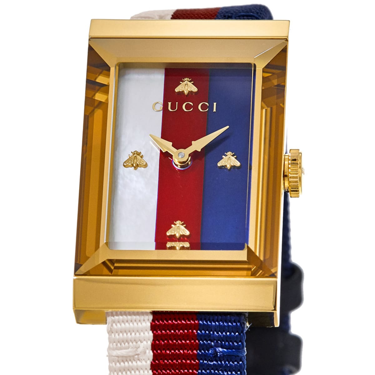  Shop Authentic Gucci G-Frame Mother of Pearl Dial White Blue Red Nylon Strap Watch For Women - YA147405 - Luxxuri