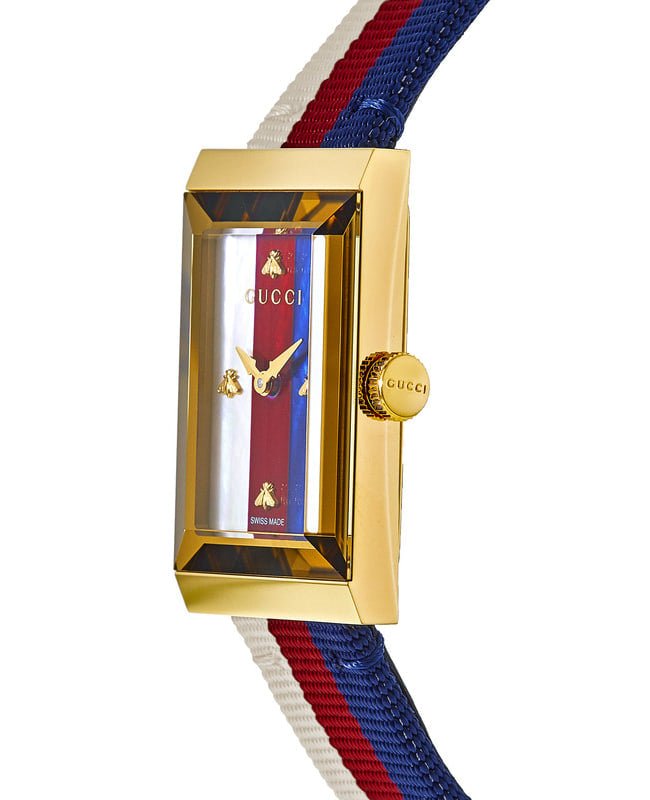  Shop Authentic Gucci G-Frame Mother of Pearl Dial White Blue Red Nylon Strap Watch For Women - YA147405 - Luxxuri