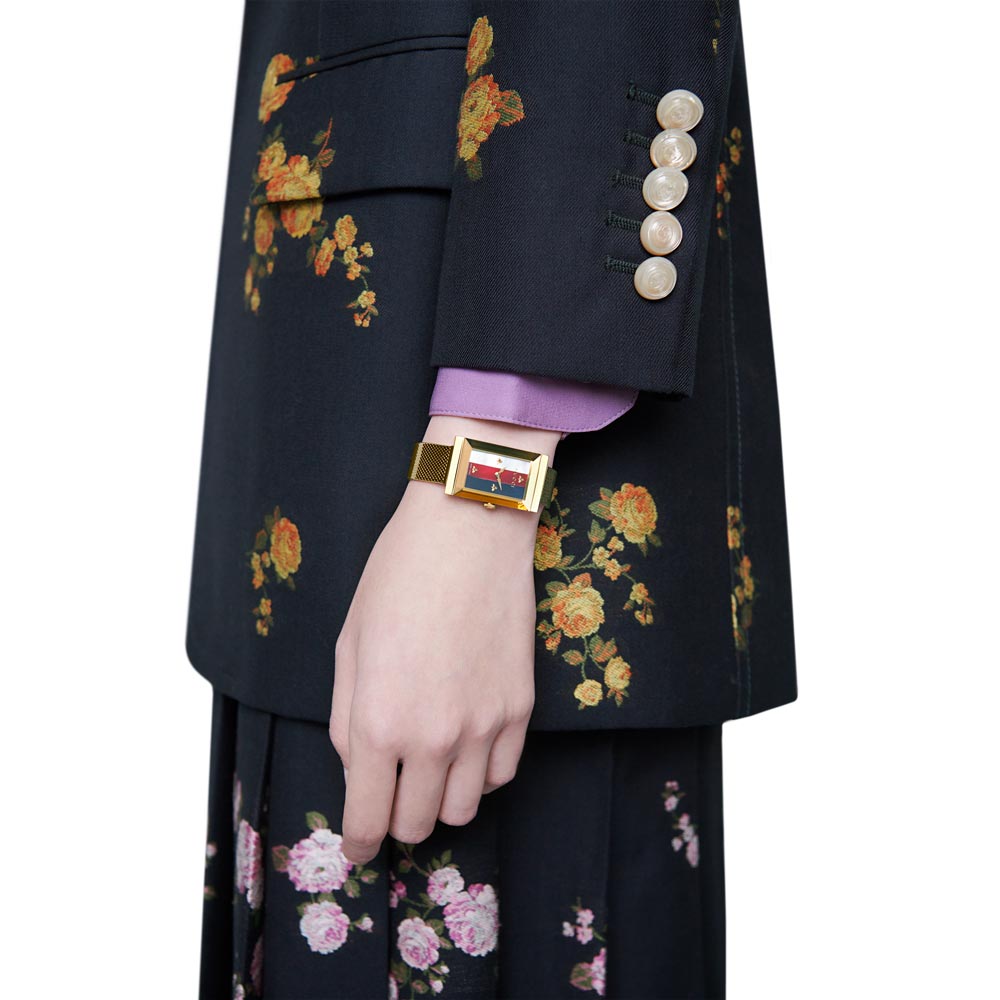  Shop Authentic Gucci G-Frame Mother of Pearl Dial Yellow Gold Mesh Bracelet Watch For Women - YA147410 - Luxxuri