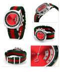  Shop Authentic Gucci Grip Quartz Chronograph Red Dial Two Tone NATO Strap Watch for Men - YA157304 - Luxxuri