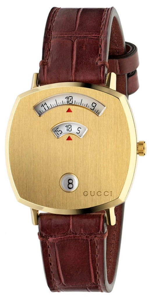  Shop Authentic Gucci Grip Quartz Gold Dial Maroon Leather Strap Watch For Women - YA157402 - Luxxuri