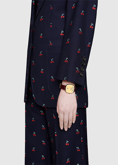  Shop Authentic Gucci Grip Quartz Gold Dial Maroon Leather Strap Watch For Women - YA157402 - Luxxuri