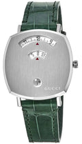  Shop Authentic Gucci Grip Quartz Silver Dial Green Leather Strap Watch For Women - YA157404 - Luxxuri
