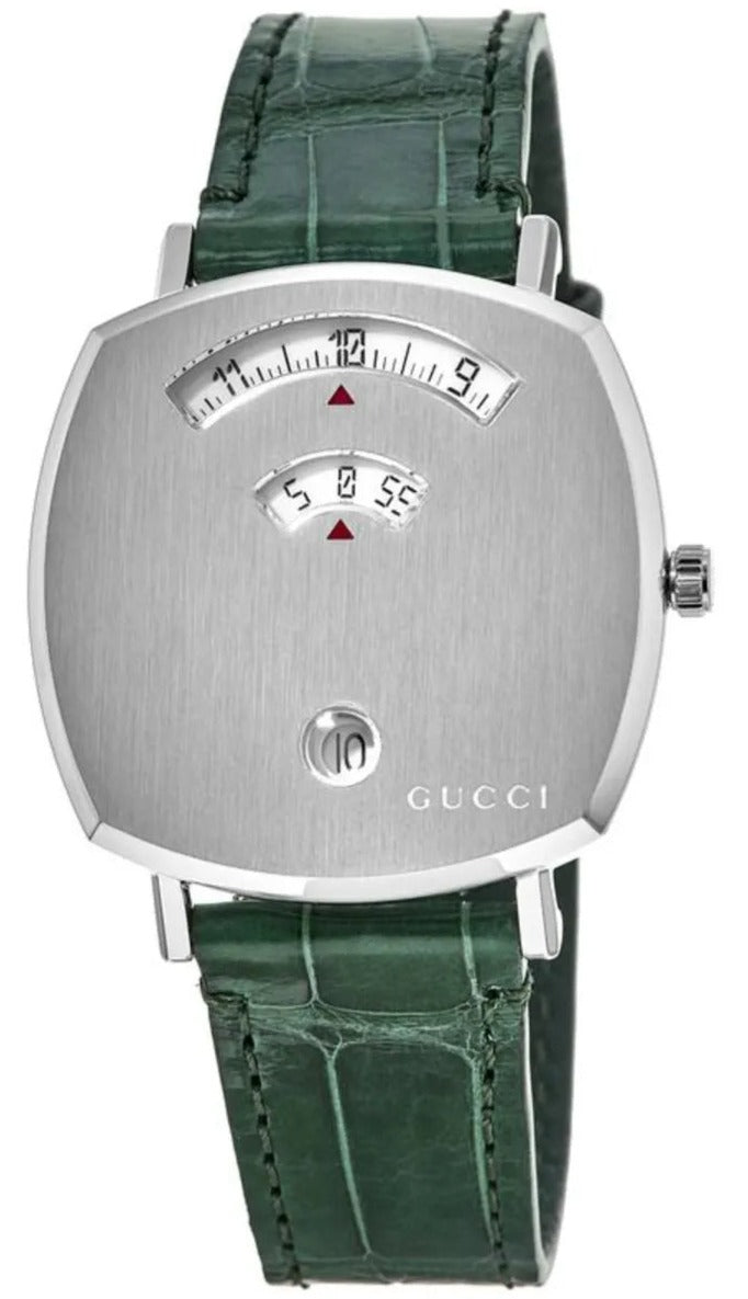  Shop Authentic Gucci Grip Quartz Silver Dial Green Leather Strap Watch For Women - YA157404 - Luxxuri