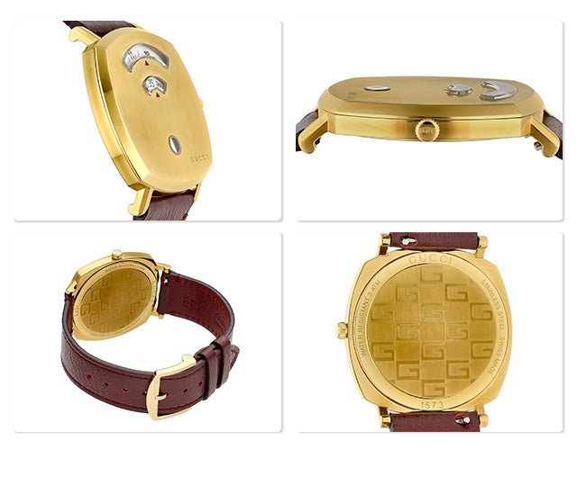  Shop Authentic Gucci Grip Yellow Gold Dial Maroon Leather Strap Unisex Watch - YA157411 - Luxxuri