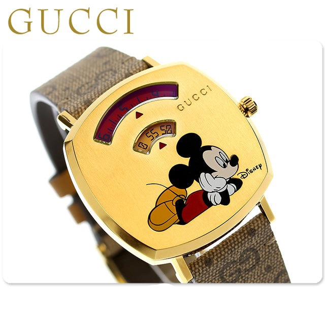  Shop Authentic Gucci Grip Disney Mickey Mouse Gold Dial Brown Leather Strap Watch For Women - YA157420 - Luxxuri