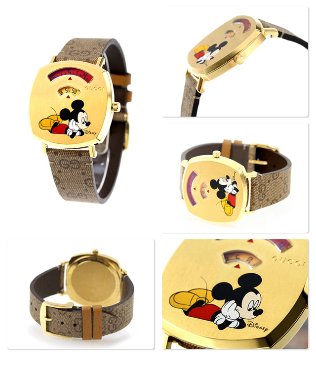  Shop Authentic Gucci Grip Disney Mickey Mouse Gold Dial Brown Leather Strap Watch For Women - YA157420 - Luxxuri