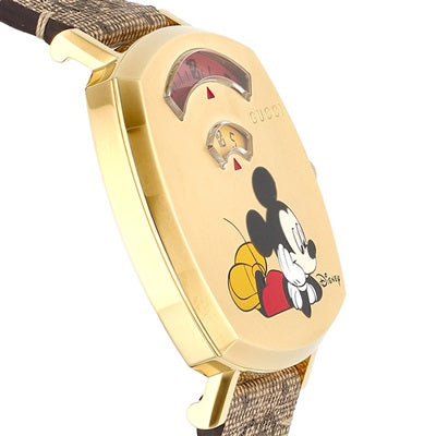  Shop Authentic Gucci Grip Disney Mickey Mouse Gold Dial Brown Leather Strap Watch For Women - YA157420 - Luxxuri