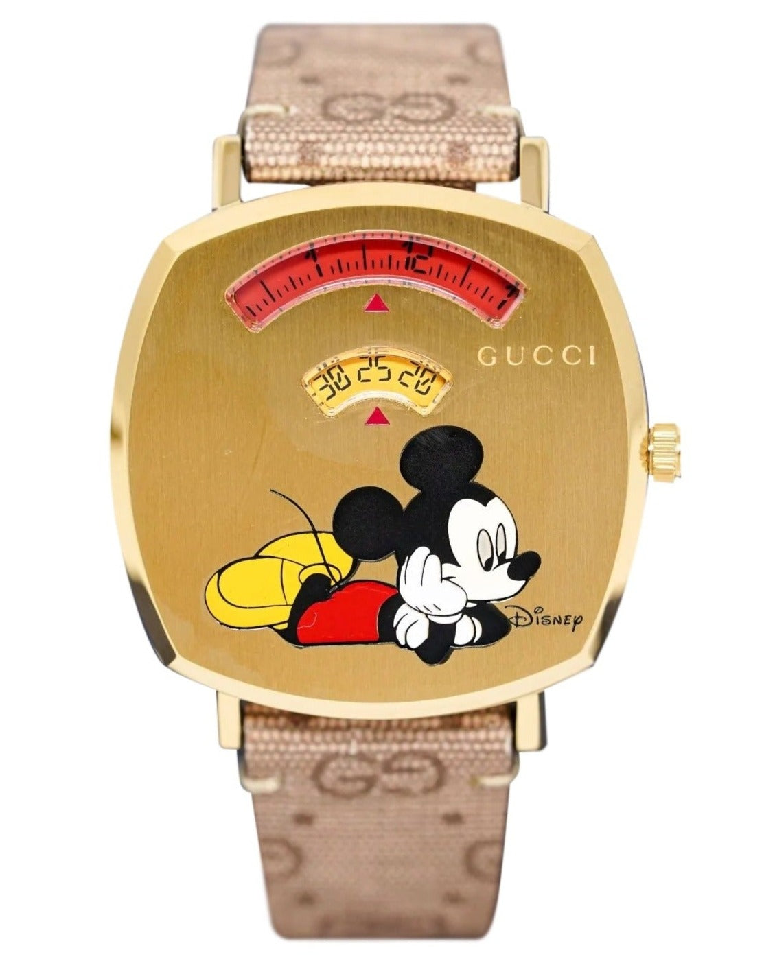  Shop Authentic Gucci Grip Disney Mickey Mouse Gold Dial Brown Leather Strap Watch For Women - YA157420 - Luxxuri