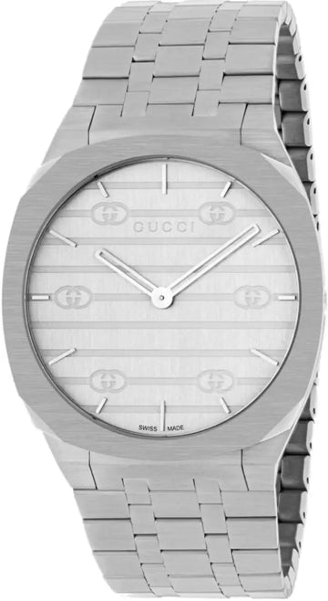  Shop Authentic Gucci 25H Quartz Silver Dial Silver Steel Strap Unisex Watch - YA163407 - Luxxuri