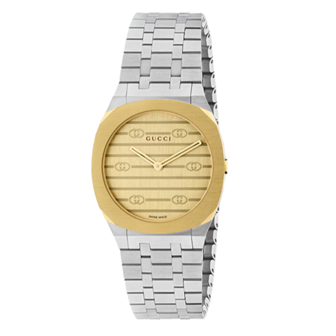  Shop Authentic Gucci 25H Quartz Gold Dial Silver Steel Strap Watch for Men - YA163405 - Luxxuri