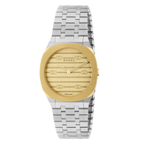  Shop Authentic Gucci 25H Quartz Gold Dial Silver Steel Strap Watch for Men - YA163405 - Luxxuri