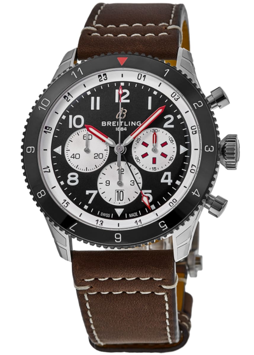 Breitling Super Avi B04 Chronograph GMT 46 Mosquito Black Dial Brown Leather Strap Watch for Men - YB04451A1B1X1