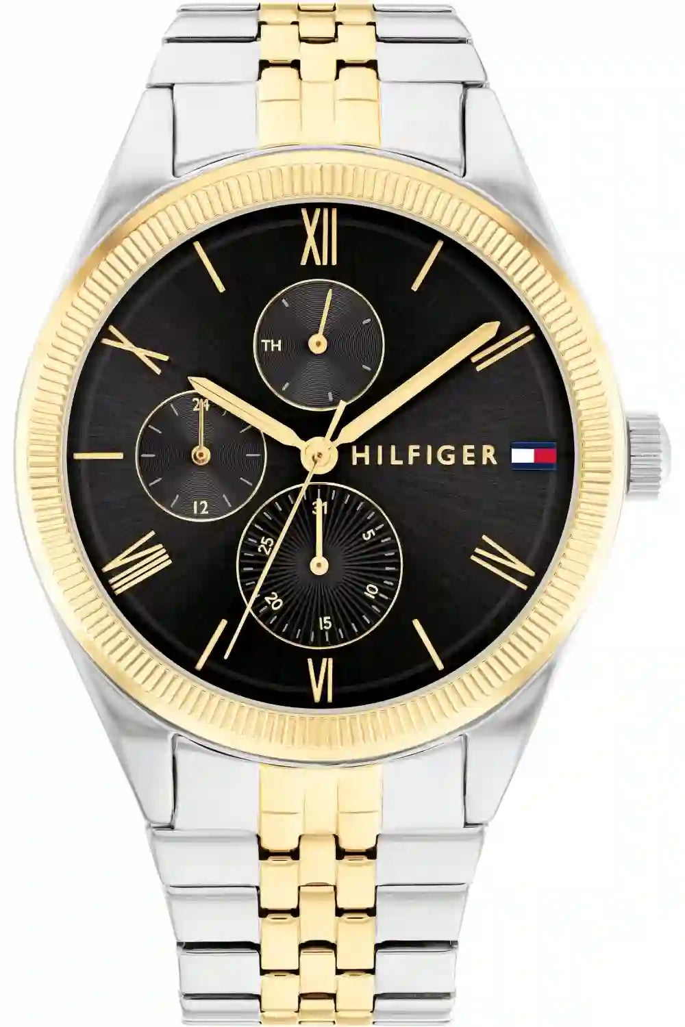  Shop Authentic Tommy Hilfiger Monica Chronograph Black Dial Two Tone Steel Strap Watch For Women - 1782591 - Luxxuri