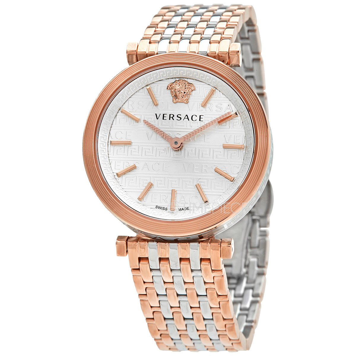  Shop Authentic Versace V-Twist White Dial Two Tone Mesh Bracelet Watch for Women - VELS00719 - Luxxuri