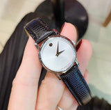  Shop Authentic Movado Museum Silver Dial Black Leather Strap Watch For Women - 2100003 - Luxxuri